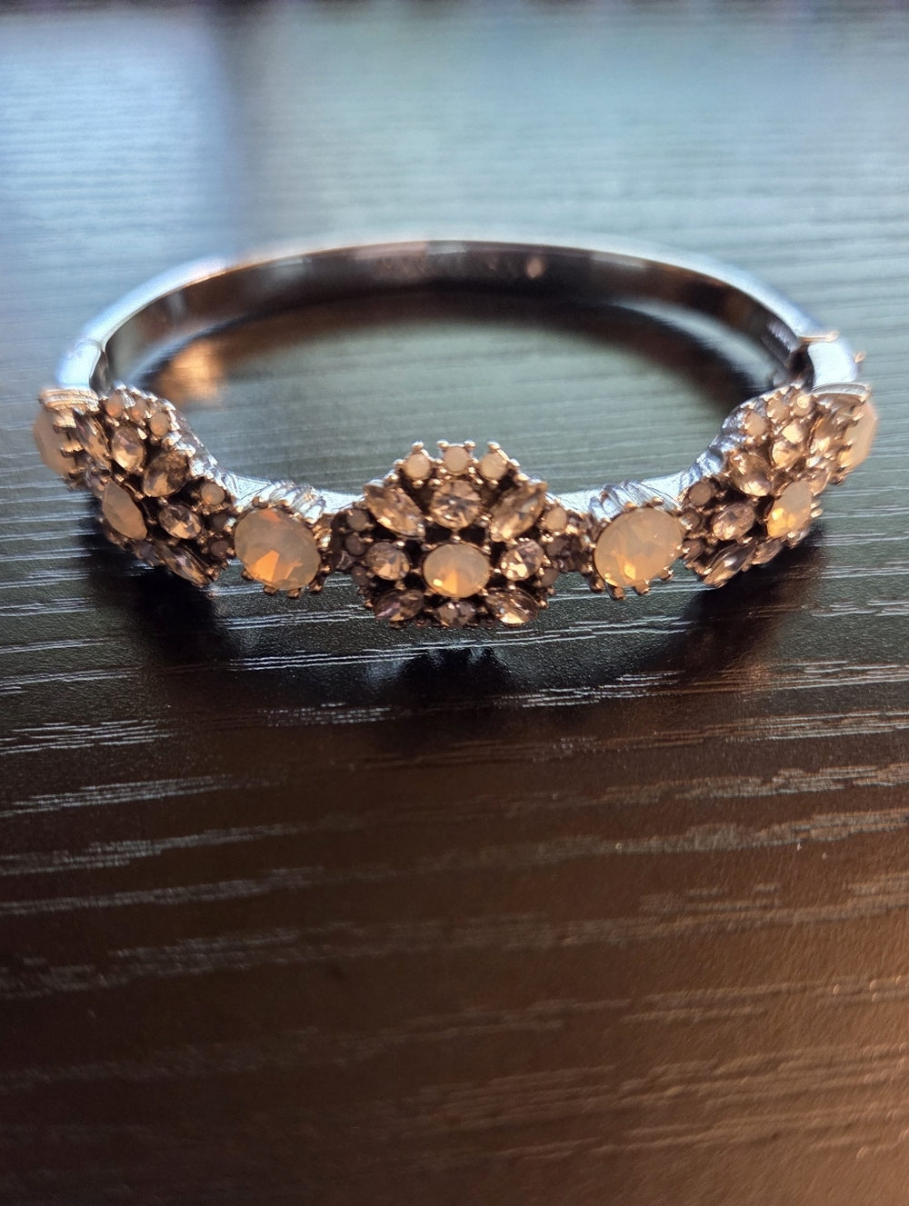 MARCHESA Silver tone With Crystal & Stones Cluster Bangle Hinge Bracelet